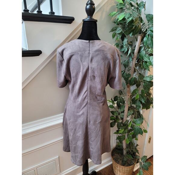 Fate Faux Suede Dress Womens Medium Taupe Polyester Blend Short Sleeve - Picture 4 of 12
